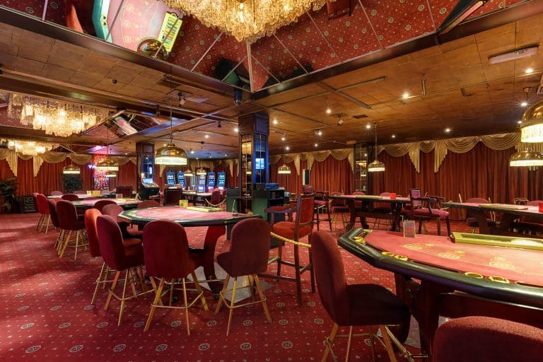 LAS VEGAS, USA - MAY, 2017: interior of elite luxury vip casino with rows of gambling slots machine